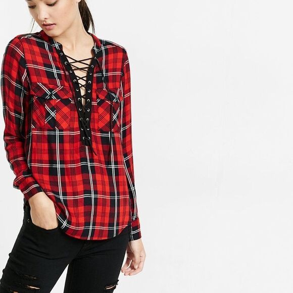 Express Flannel With Lace Up Tie - Picture 1 of 5